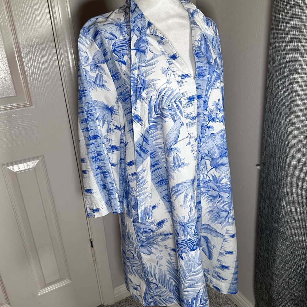 Tuckernuck Safari Toile Blue White Flare Sleeve Dress Size Small - Picture 4 of 11